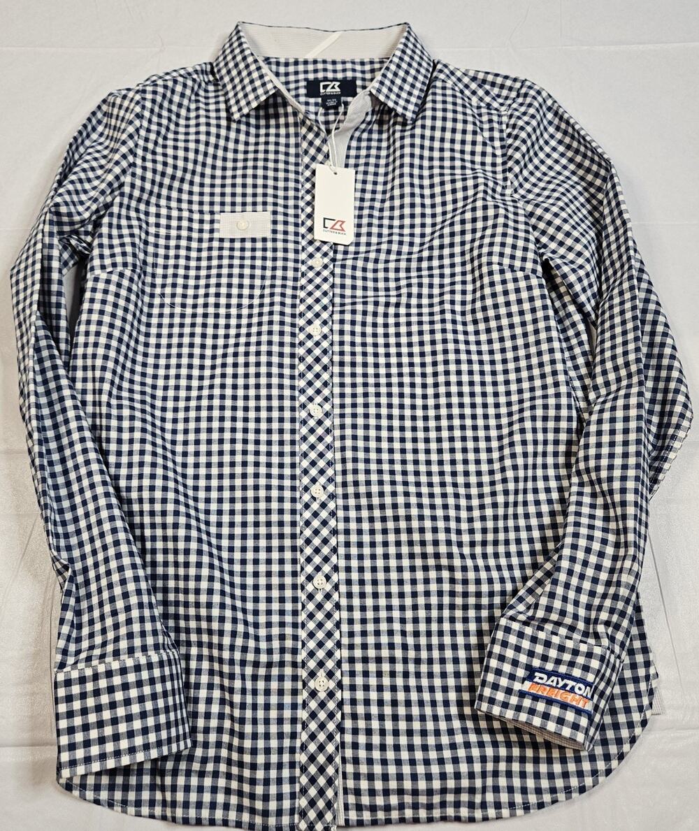 Cutter & Buck Womens M Long Sleeve Gingham Shirt Dayton Freight NWT Blue White